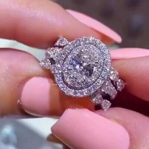 Diamond Wedding Ring Set STERLING SILVER Size 6,7,8,9,10 ENGAGEMENT RING 925/14K